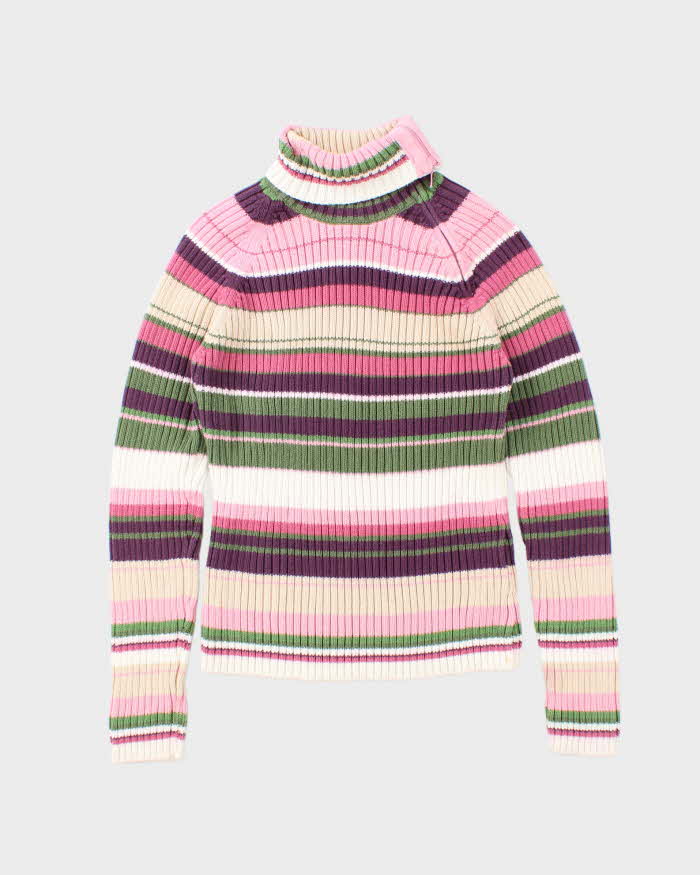 Vintage Y2k 00s Reitmans Stripe Knit Zip Neck Jumper - M