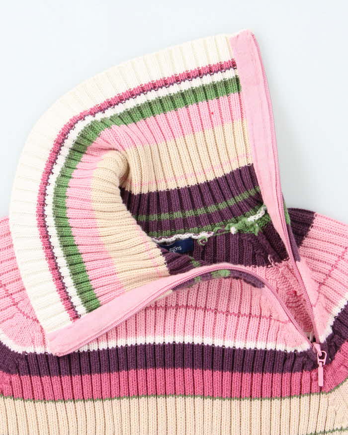 Vintage Y2k 00s Reitmans Stripe Knit Zip Neck Jumper - M