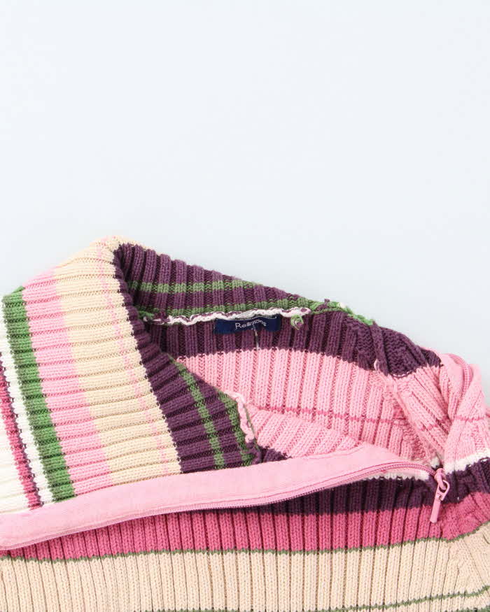 Vintage Y2k 00s Reitmans Stripe Knit Zip Neck Jumper - M