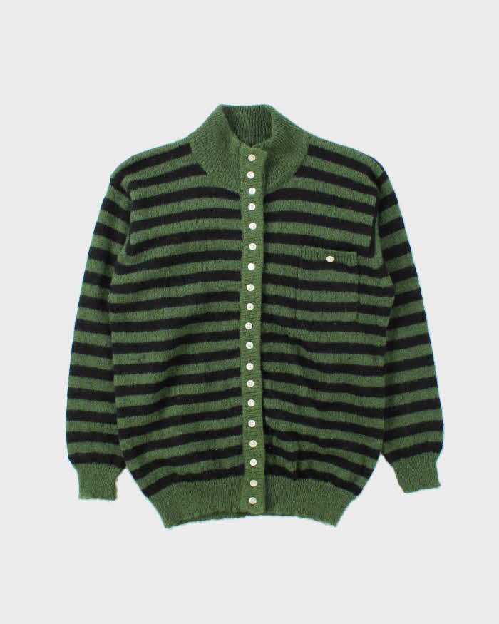 Vintage 00s Birds Stripe Wool Blend Cardigan - M