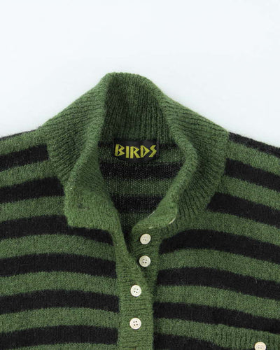 Vintage 00s Birds Stripe Wool Blend Cardigan - M