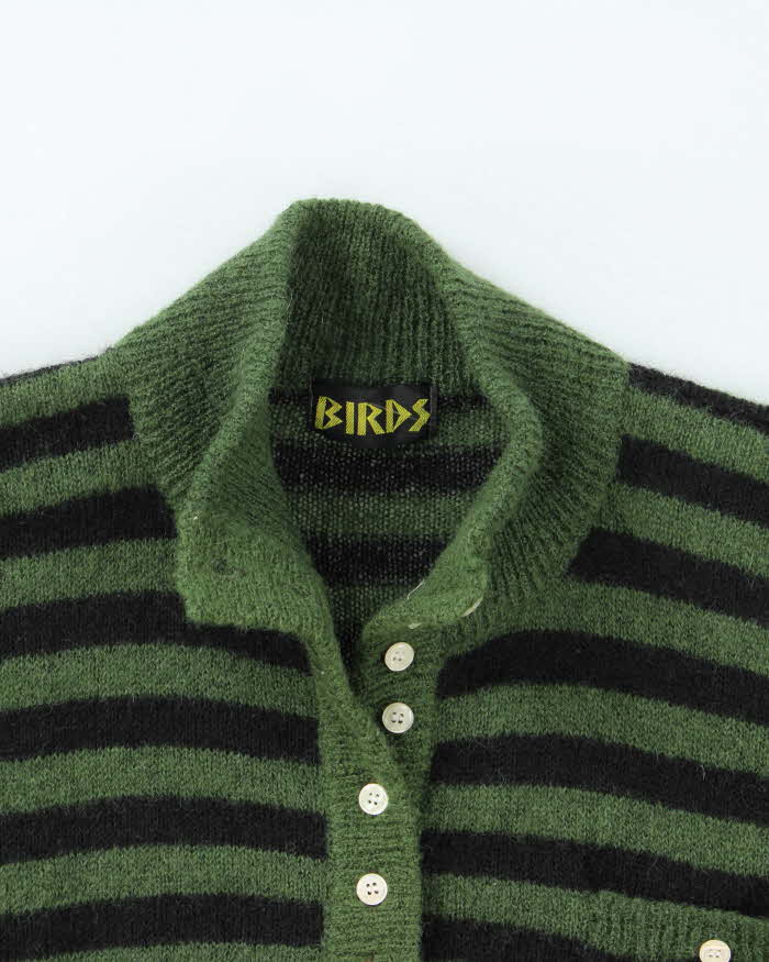 Vintage 00s Birds Stripe Wool Blend Cardigan - M