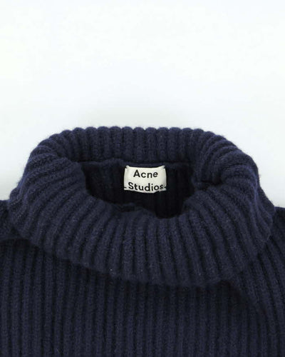 AW 18 Acne Studios Navy Oversized Ribbed Wool Roll Neck - XS