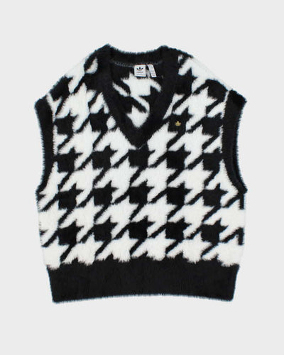 Adidas Originals Black & White Houndstooth Fluffy Oversized Sweater Vest - M