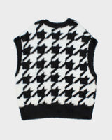 Adidas Originals Black &amp; White Houndstooth Fluffy Oversized Sweater Vest - M