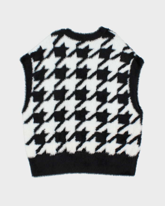 Adidas Originals Black &amp; White Houndstooth Fluffy Oversized Sweater Vest - M