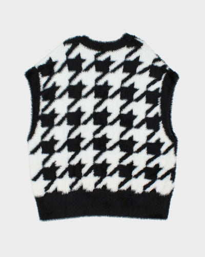Adidas Originals Black & White Houndstooth Fluffy Oversized Sweater Vest - M