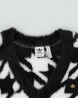 Adidas Originals Black &amp; White Houndstooth Fluffy Oversized Sweater Vest - M