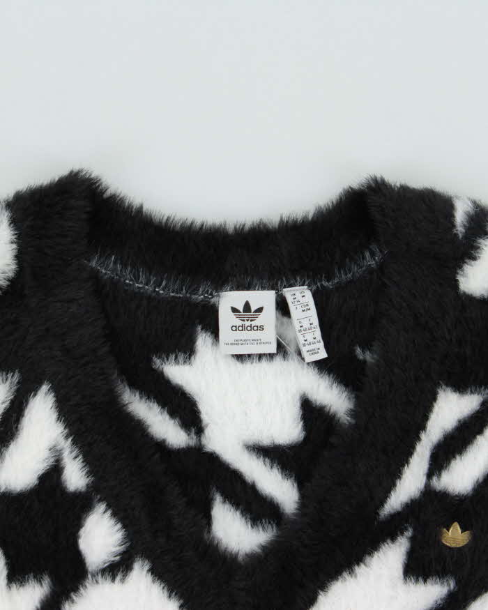 Adidas Originals Black &amp; White Houndstooth Fluffy Oversized Sweater Vest - M