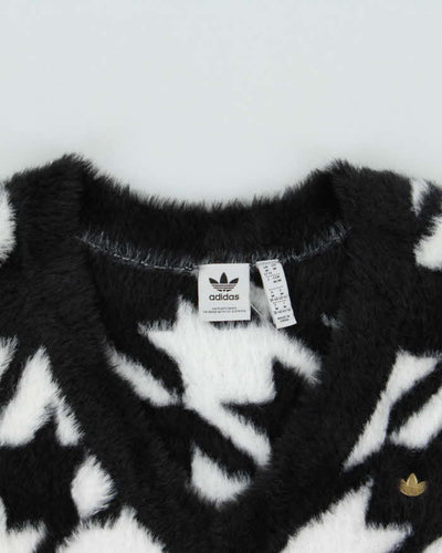 Adidas Originals Black & White Houndstooth Fluffy Oversized Sweater Vest - M