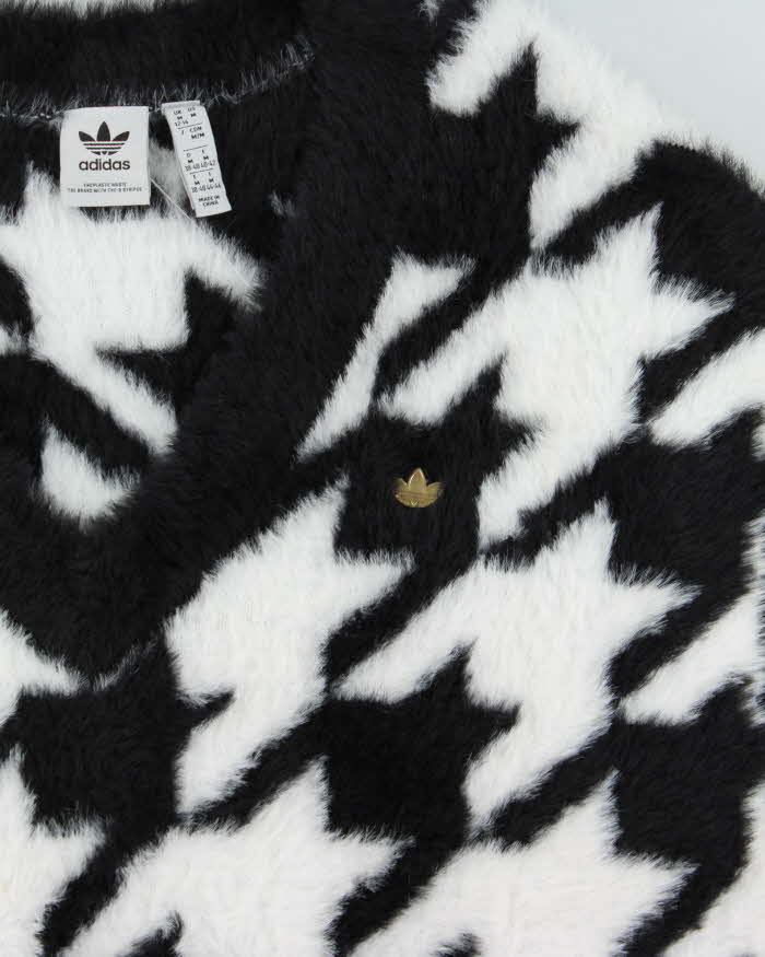 Adidas Originals Black &amp; White Houndstooth Fluffy Oversized Sweater Vest - M