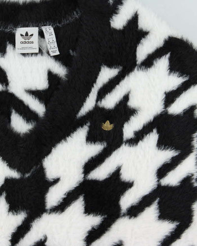 Adidas Originals Black & White Houndstooth Fluffy Oversized Sweater Vest - M