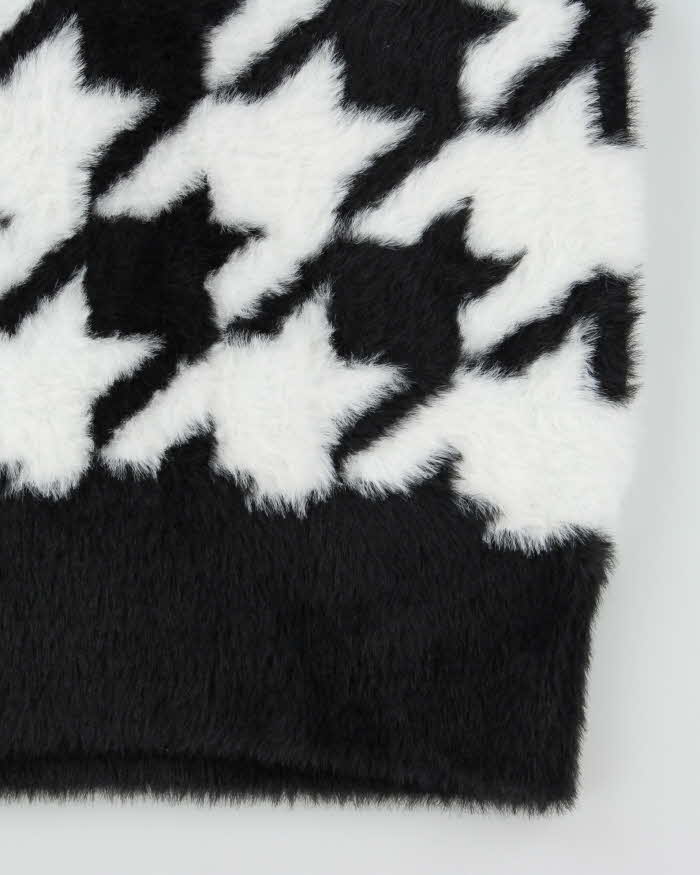Adidas Originals Black &amp; White Houndstooth Fluffy Oversized Sweater Vest - M