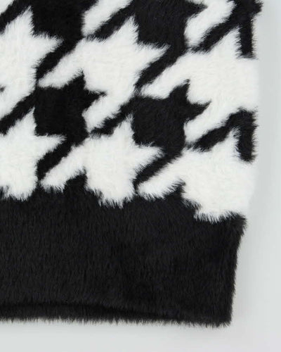 Adidas Originals Black & White Houndstooth Fluffy Oversized Sweater Vest - M