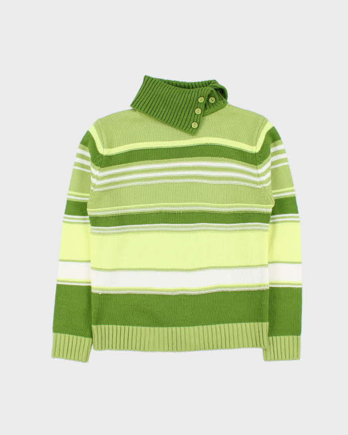 Vintage 00s Bossini Stripe Button Neck Jumper - M