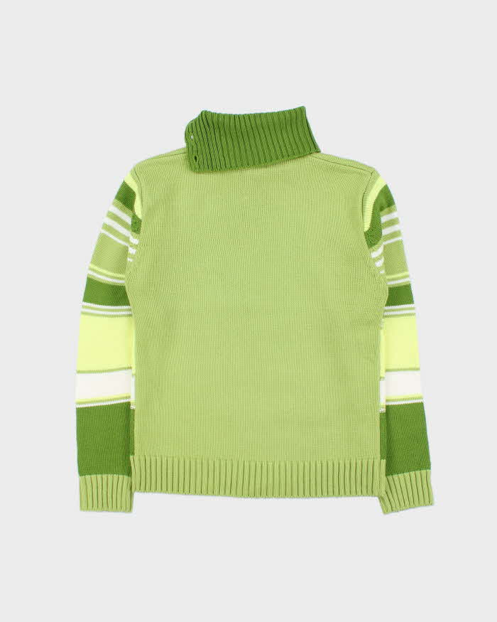 Vintage 00s Bossini Stripe Button Neck Jumper - M