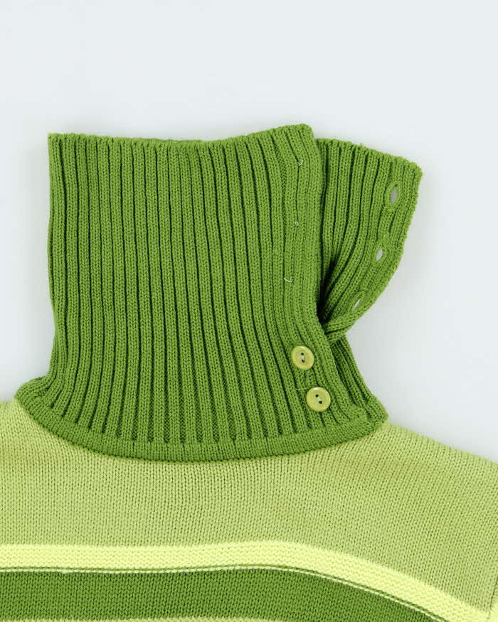 Vintage 00s Bossini Stripe Button Neck Jumper - M