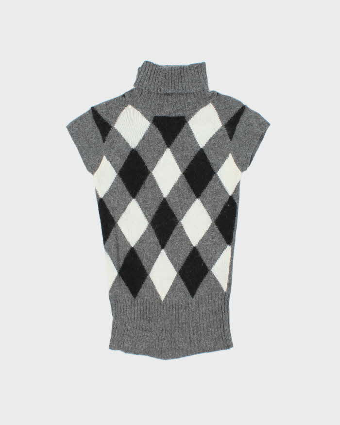 Vintage Y2K 00s Women's Argyle Short Sleeve Roll Neck Jumper - XS