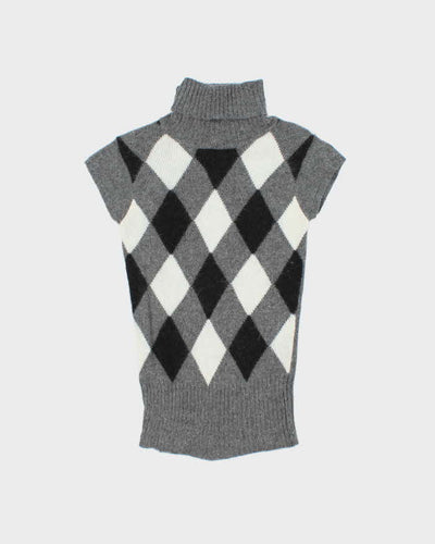 Vintage Y2K 00s Women's Argyle Short Sleeve Roll Neck Jumper - XS