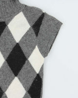 Vintage Y2K 00s Women's Argyle Short Sleeve Roll Neck Jumper - XS