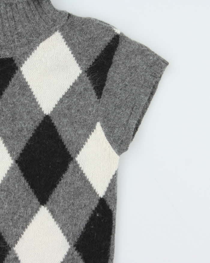 Vintage Y2K 00s Women's Argyle Short Sleeve Roll Neck Jumper - XS