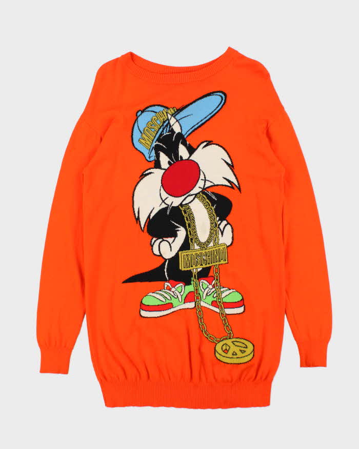 MOSCHINO Couture Milano Sylvester The Cat Looney Tunes Virgin Wool Women's long Knit Jumper - S