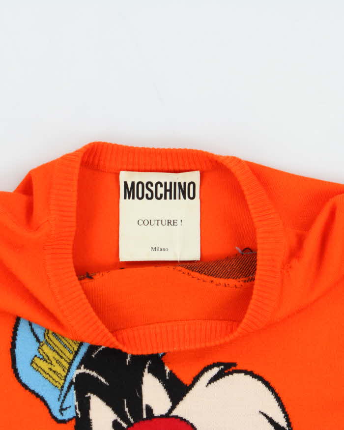 MOSCHINO Couture Milano Sylvester The Cat Looney Tunes Virgin Wool Women's long Knit Jumper - S