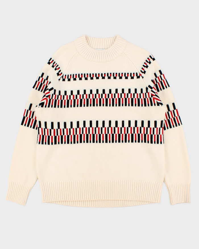 Vintage Nancy Cavally Cream Ribbed Soft Wool Oversized Knit Sweater - S