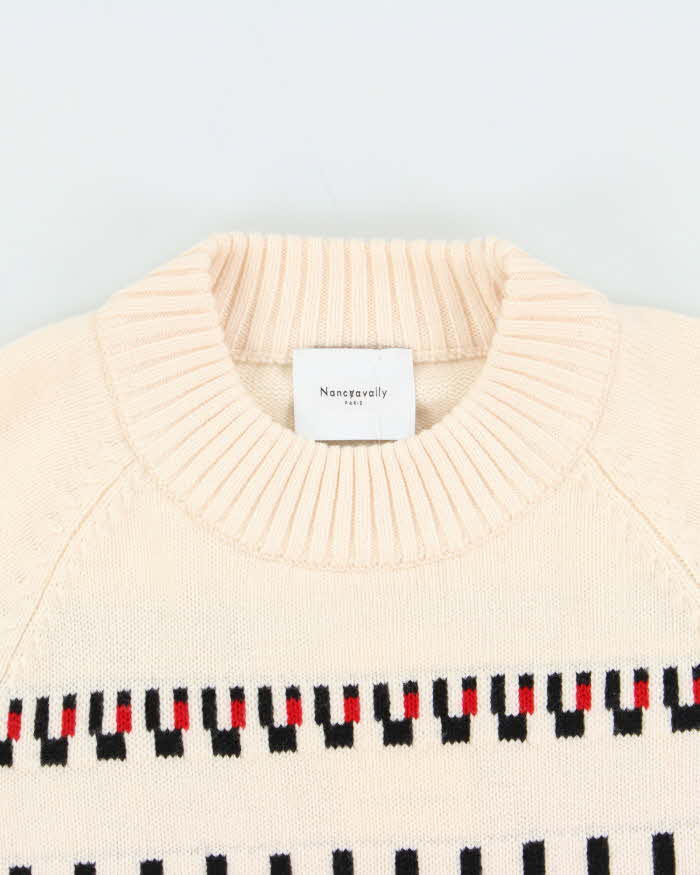 Vintage Nancy Cavally Cream Ribbed Soft Wool Oversized Knit Sweater - S