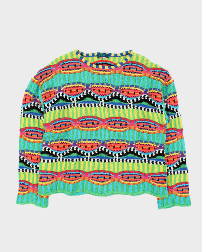 Vintage 1980s Women's MicMac Paris Multicoloured 3D Textured Oversized Knit Sweater - M