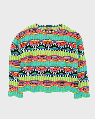 Vintage 1980s Women's MicMac Paris Multicoloured 3D Textured Oversized Knit Sweater - M