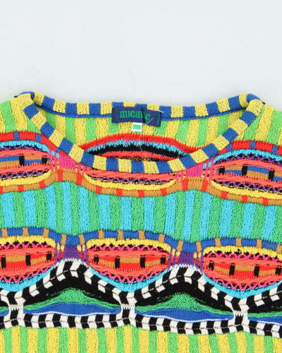 Vintage 1980s Women's MicMac Paris Multicoloured 3D Textured Oversized Knit Sweater - M