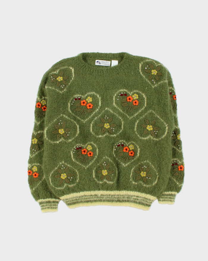 Vintage 1990s Women's Mohair Embroidered Chunky Oversized Crewneck Knit - L
