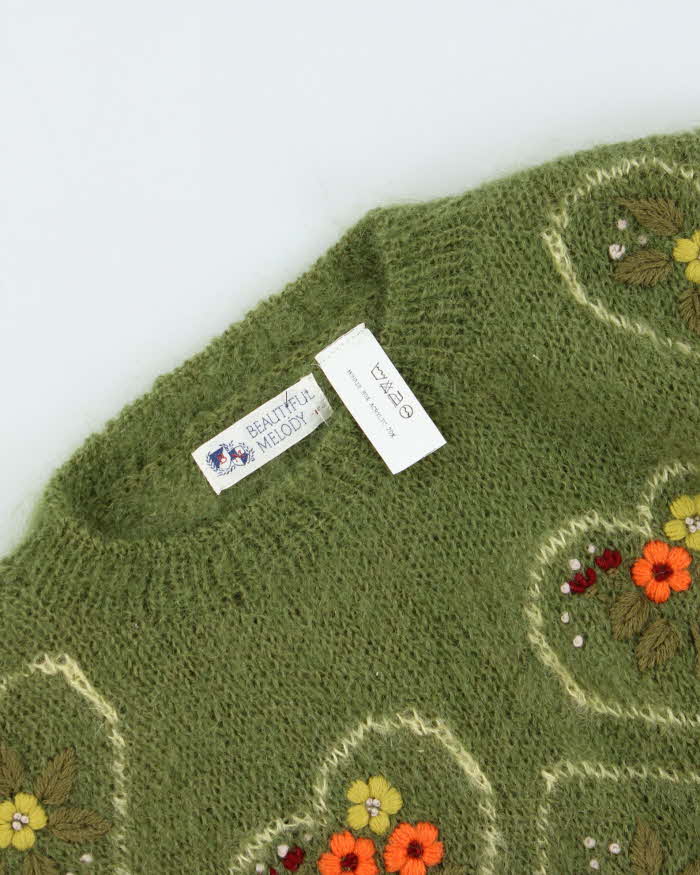 Vintage 1990s Women's Mohair Embroidered Chunky Oversized Crewneck Knit - L