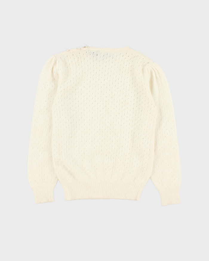 Vintage 1980s Women's Maggie By Jana Angora Lambswool Blend Pearl Detail Knit Sweater - L