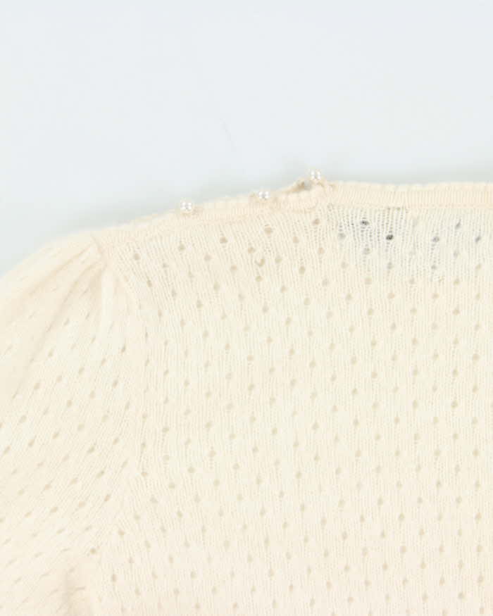 Vintage 1980s Women's Maggie By Jana Angora Lambswool Blend Pearl Detail Knit Sweater - L