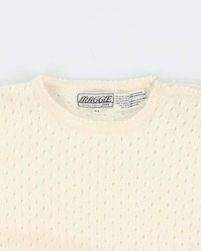 Vintage 1980s Women's Maggie By Jana Angora Lambswool Blend Pearl Detail Knit Sweater - L