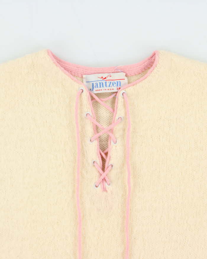 Vintage 60s Jantzen Mohair &amp; Wool Blend Lace-up Jumper - L