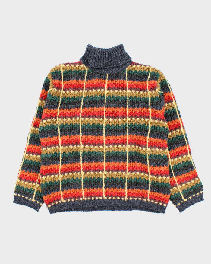 Vintage 1990s Women's Dadadi Italy Wool Patterned Roll-Neck Knit Jumper - M