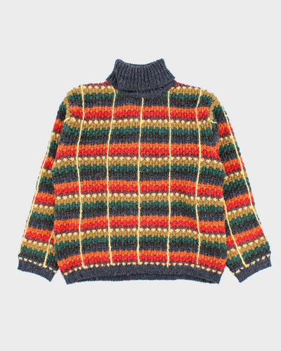 Vintage 1990s Women's Dadadi Italy Wool Patterned Roll-Neck Knit Jumper - M