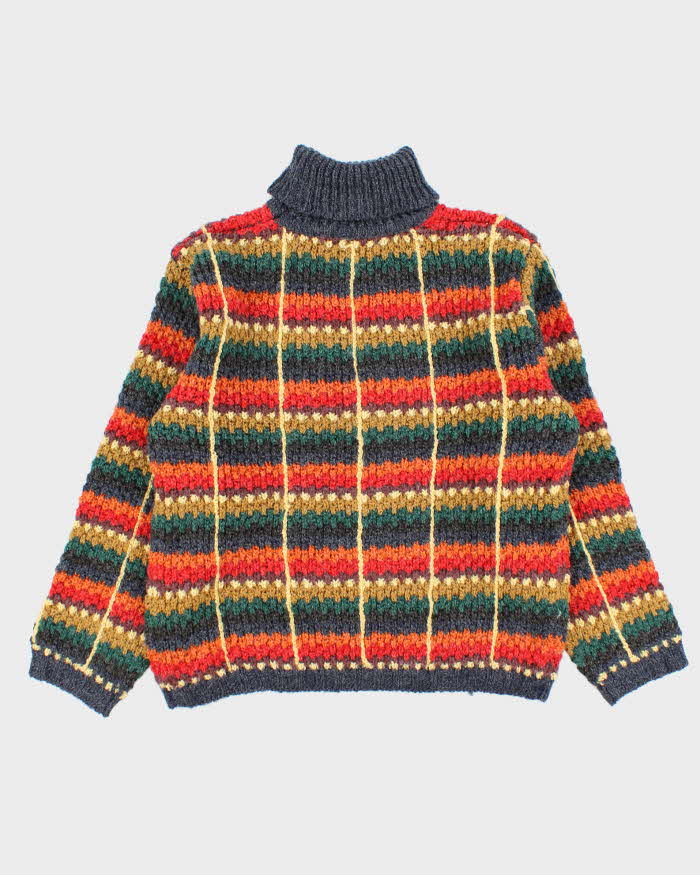 Vintage 1990s Women's Dadadi Italy Wool Patterned Roll-Neck Knit Jumper - M