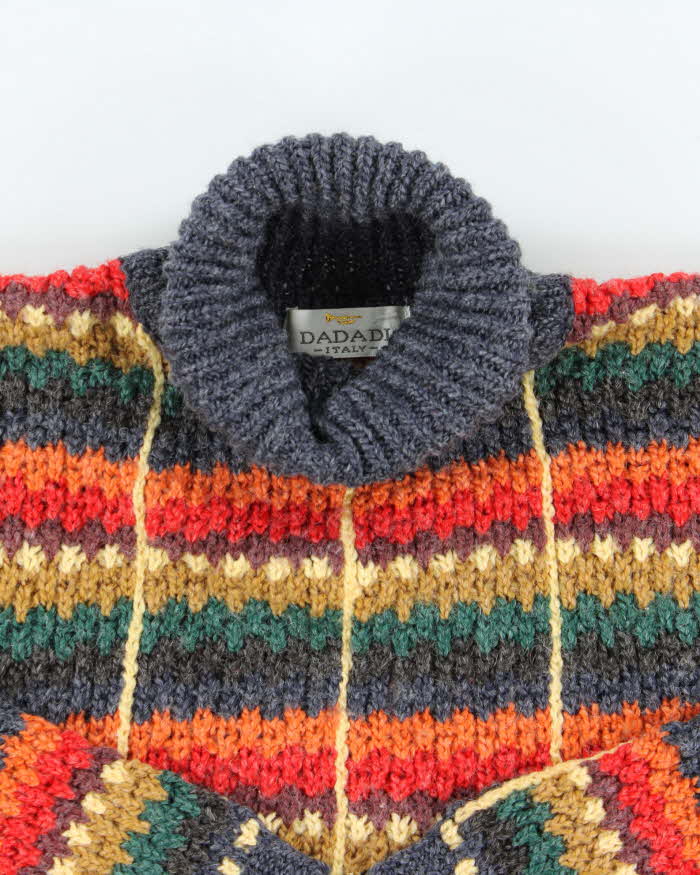 Vintage 1990s Women's Dadadi Italy Wool Patterned Roll-Neck Knit Jumper - M