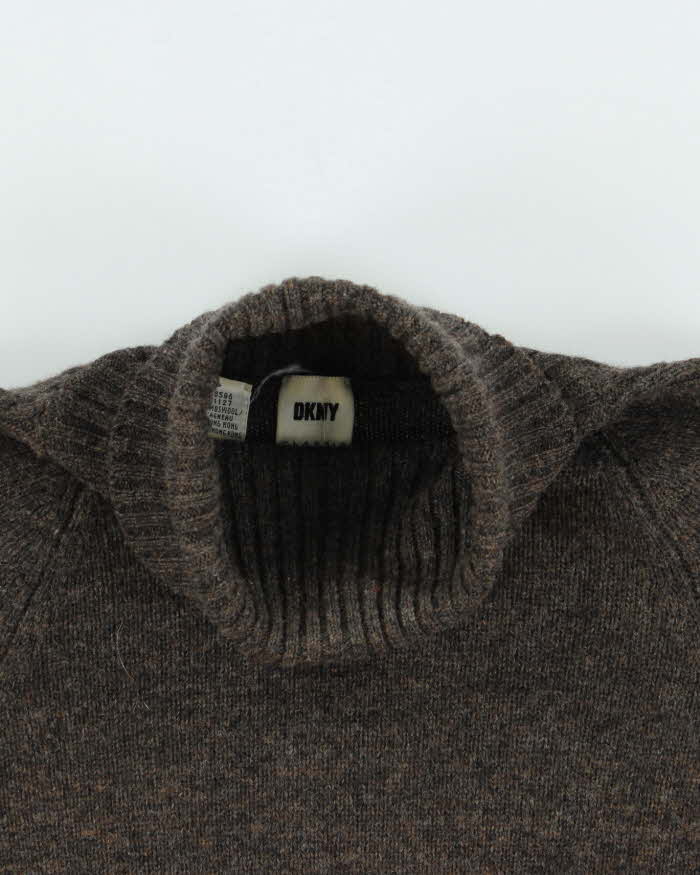 Vintage 1990s Women's DKNY Cable Knit Sleeve Roll Neck Knit Jumper - S