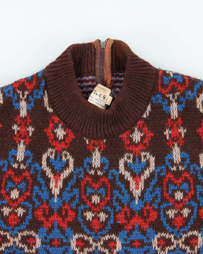 Vintage 1980s Women's Botoner Patterned Wool Knit Jumper - M