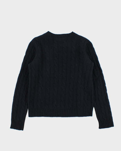 Vintage 00s Lauren Ralph Lauren Navy Wool Crewneck Cable Knit Jumper - S