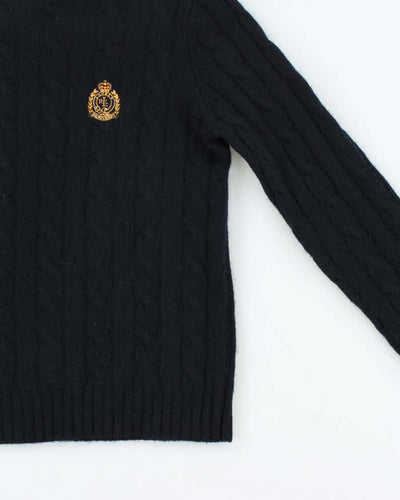 Vintage 00s Lauren Ralph Lauren Navy Wool Crewneck Cable Knit Jumper - S