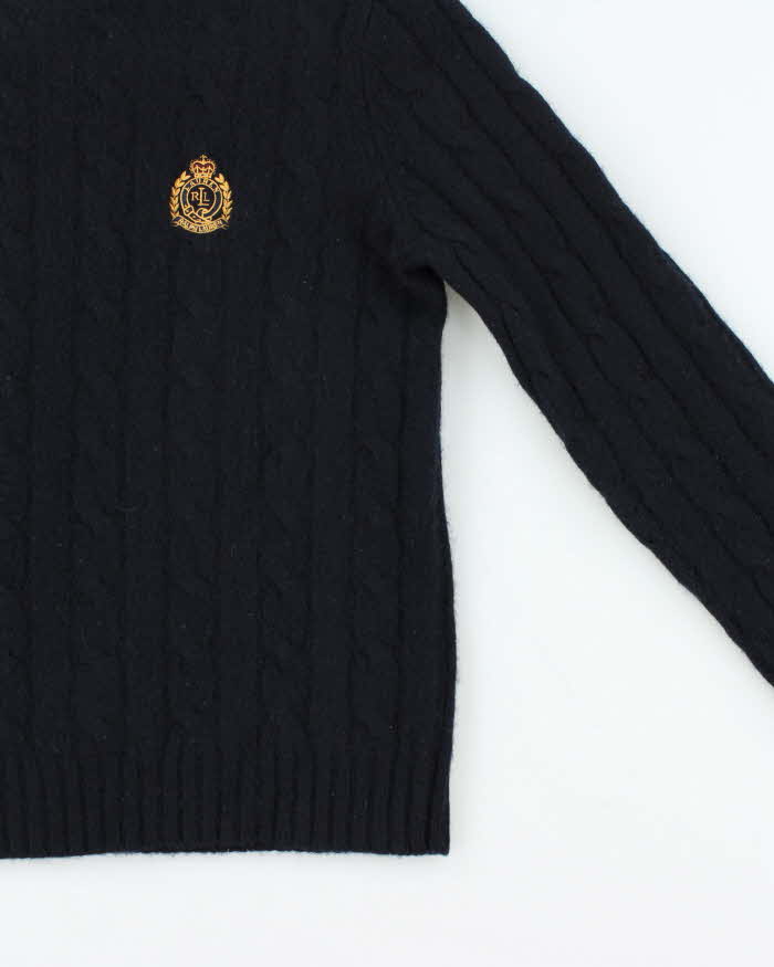 Vintage 00s Lauren Ralph Lauren Navy Wool Crewneck Cable Knit Jumper - S