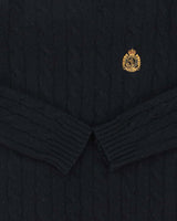 Vintage 00s Lauren Ralph Lauren Navy Wool Crewneck Cable Knit Jumper - S