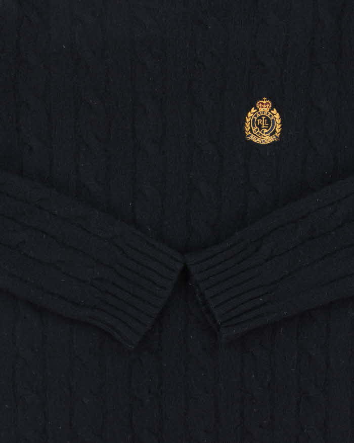 Vintage 00s Lauren Ralph Lauren Navy Wool Crewneck Cable Knit Jumper - S