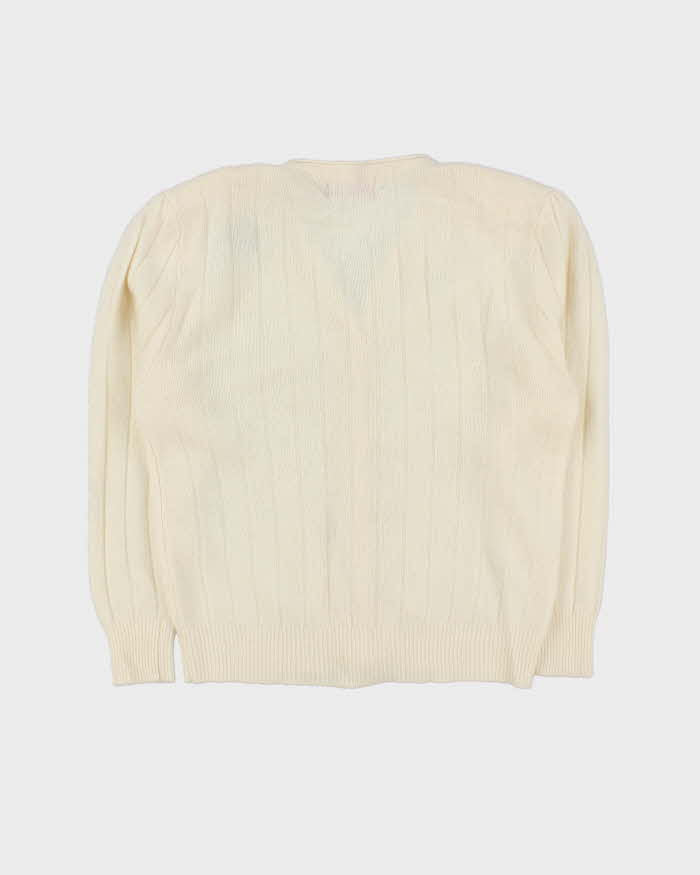 Vintage 1980s Women's Sears Wool Angora Blend Cable Knit Pearl Cardigan - L